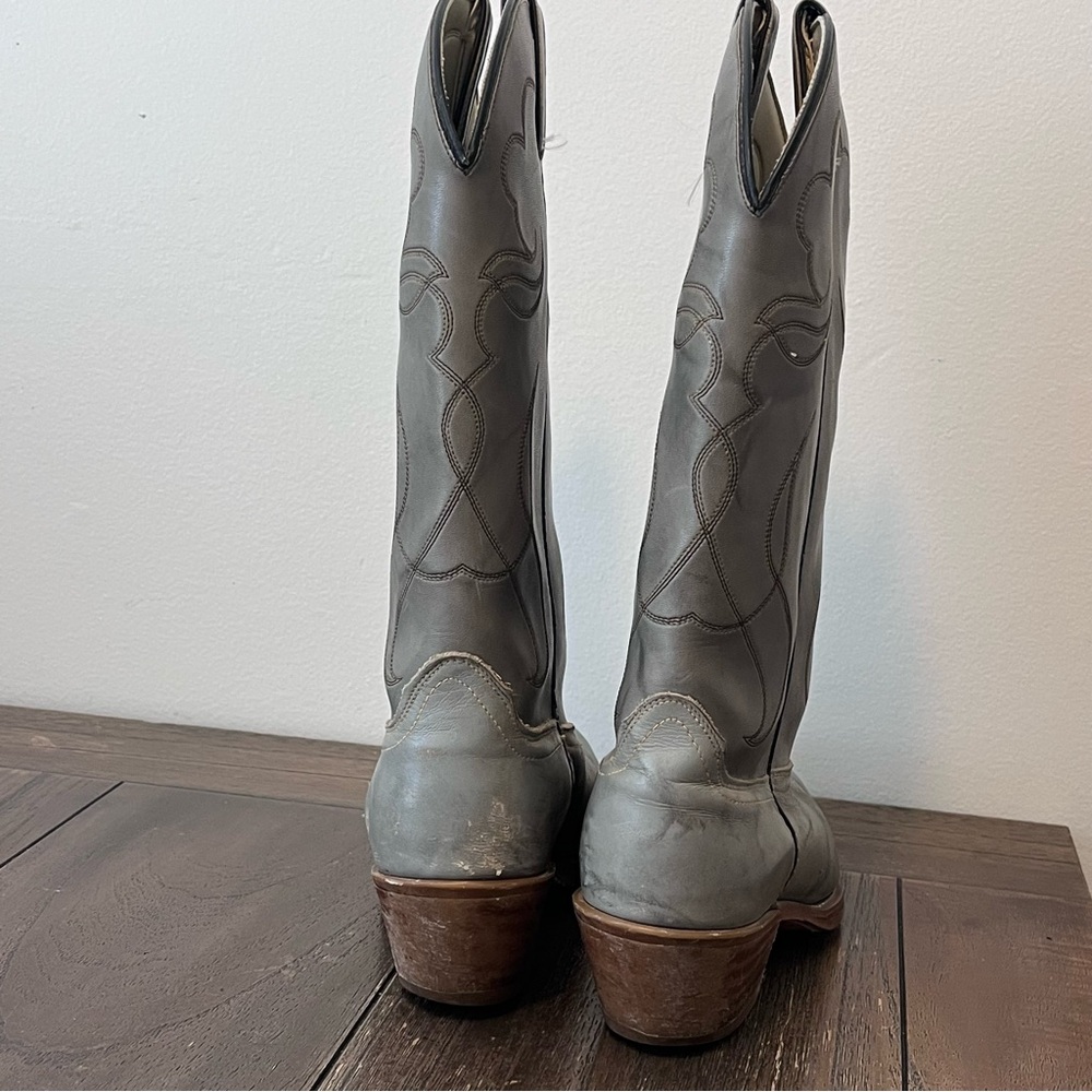 Vintage Acme Grey Leather Western Cowboy Boots Mens 9.5 D - Picture 9 of 12